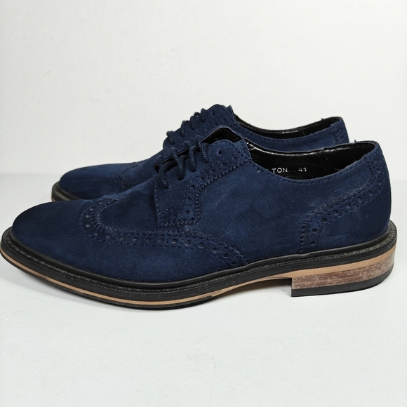 Bourgeois Boheme Vegan Blue Suede Leather Oxfords Lace Up Men's Shoes Size 8